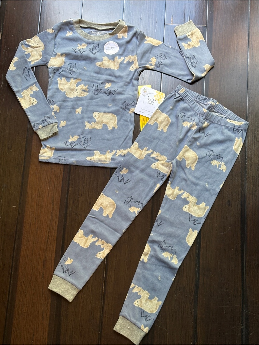 Burt's Bees 100% Organic Cotton Kids' Blue Bear Print Pajama Set 6Y Cozy Soft